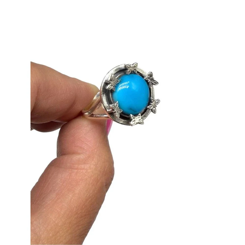 Morenci Mine Turquoise Ring Size 8 Solid 925 Sterling Silver Butterfly